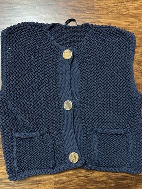 Zara Navy Knit Button Front Vest size L